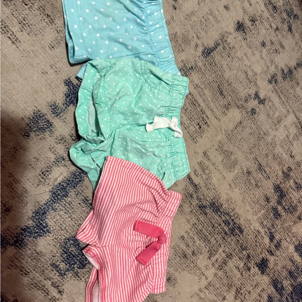 Set of Three Baby Shorts - Blue, Green, Pink